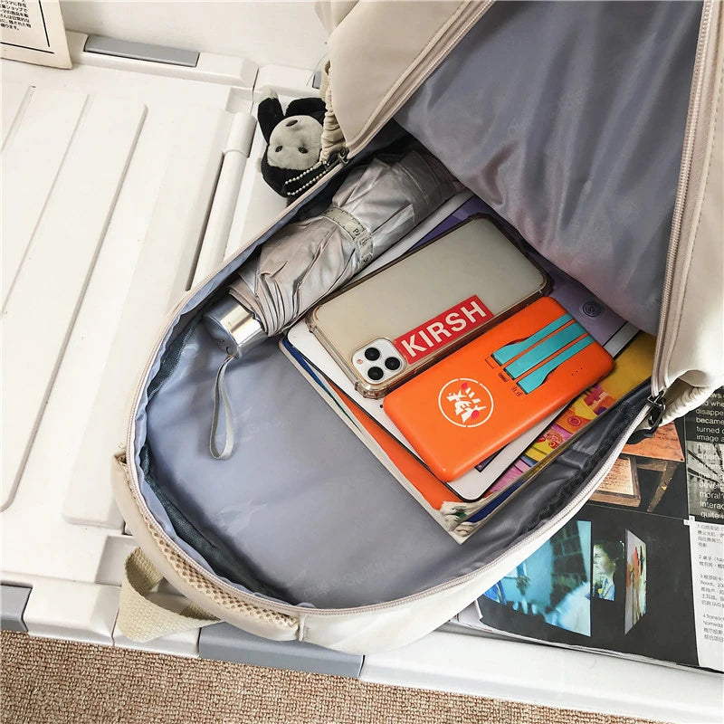 Women's Backpack Solid Female Multi-pocket Travel Bag High Schoolbag