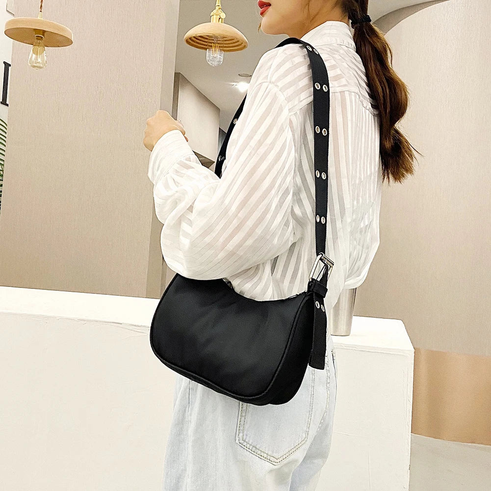 Women's Retro Shoulder Bag High Quality PU Nylon Hobos Shopper Bag