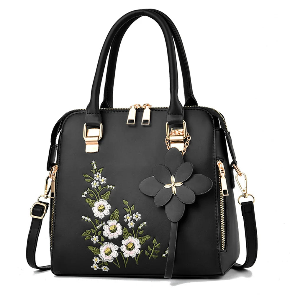 Embroidery Crossbody Handbag Leather Tote Clutch Purse Bag