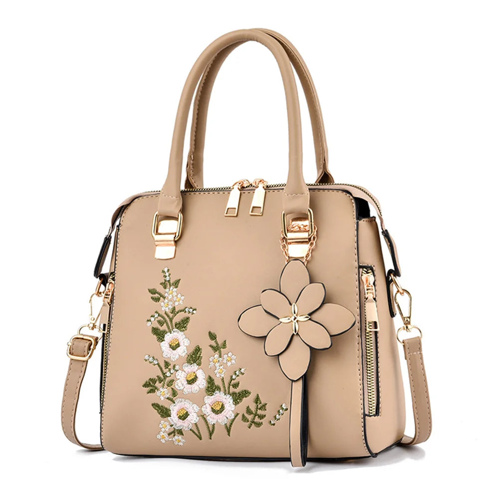 Embroidery Crossbody Handbag Leather Tote Clutch Purse Bag
