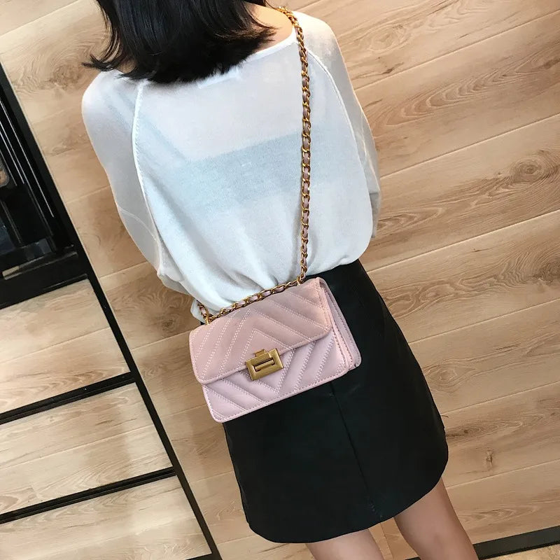 Women's PU Leather Messenger Bag Retro Chain Small Shoulder Bag