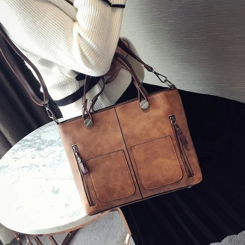 Women's Bag PU Soft Leather Solid Shoulder Bag Large Capacity