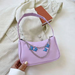 Vintage PU Leather Butterfly Chain Shoulder Bag for Women