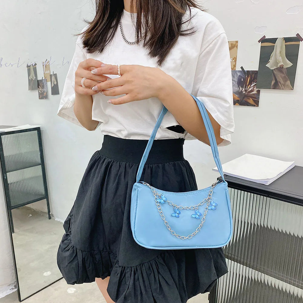 Vintage PU Leather Butterfly Chain Shoulder Bag for Women