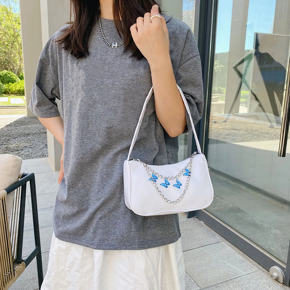 Vintage PU Leather Butterfly Chain Shoulder Bag for Women