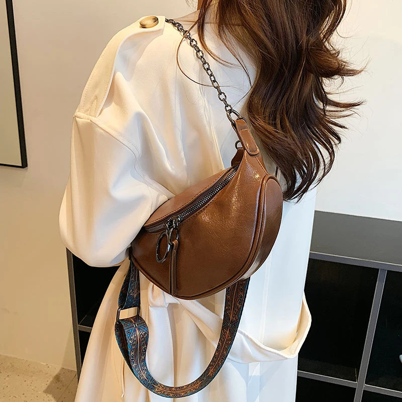 Women's Casual Crossbody Shoulder Bag Solid Leather Wave Packs