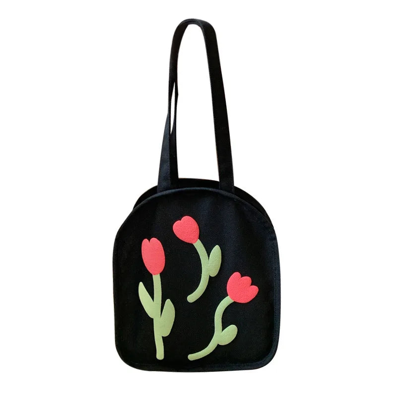 Casual Large Capacity Shoulder Bag Canvas Letter Harajuku Zipper Print