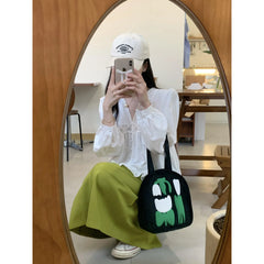 Casual Large Capacity Shoulder Bag Canvas Letter Harajuku Zipper Print