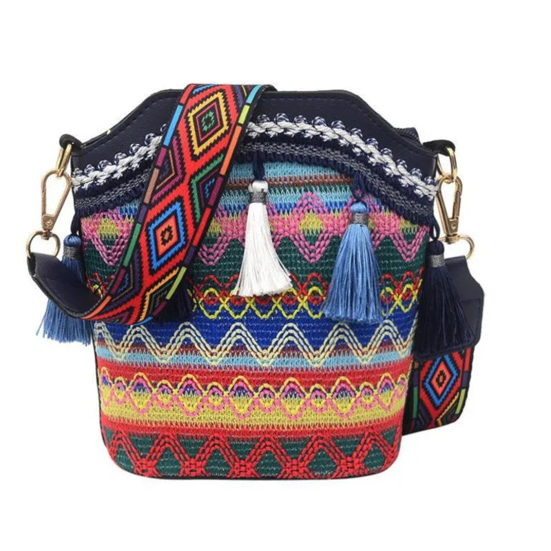 Ethnic Style Tassel Bucket Bag Bohemian One-shoulder Messenger