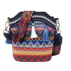 Ethnic Style Tassel Bucket Bag Bohemian One-shoulder Messenger