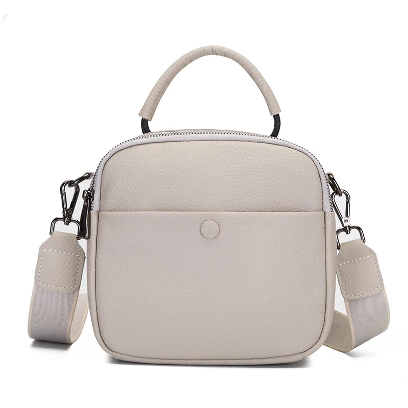 Women's Leather Shoulder Bag with Wide Woven Strap