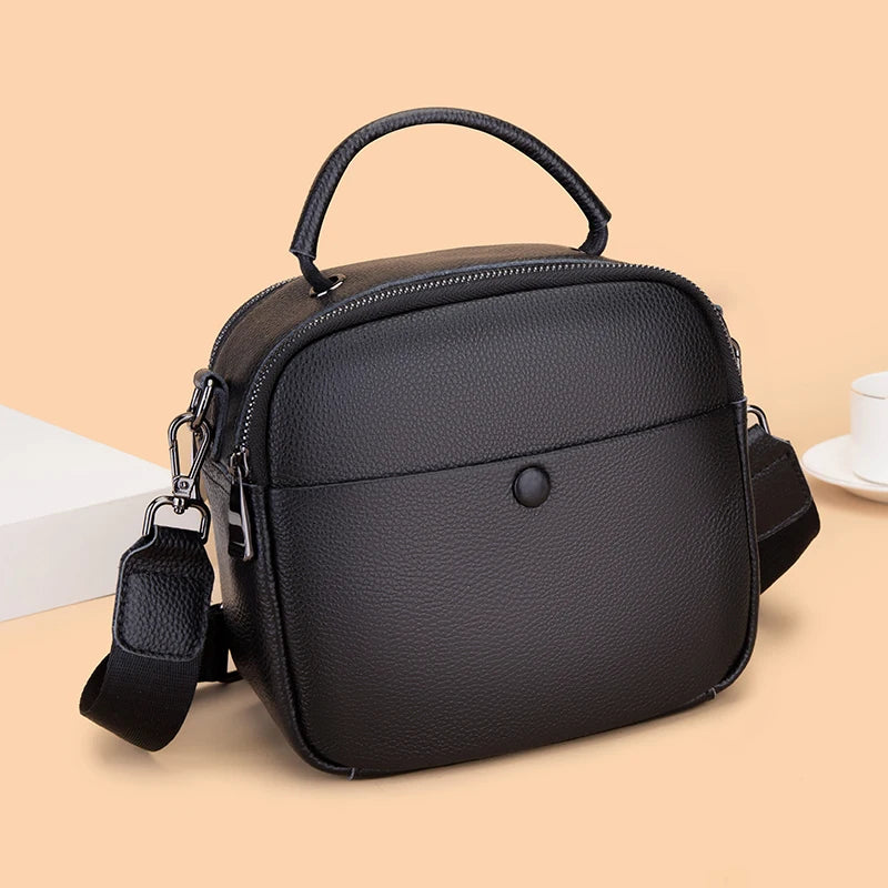 Women's Leather Shoulder Bag with Wide Woven Strap