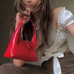Women's Small Handbag Zipper Shoulder Bag PU Leather Lady Underarm Bag
