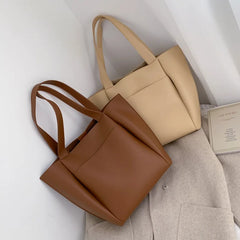 Women's Large Capacity Shoulder Bag PU Leather Handbag Retro Tote Bag