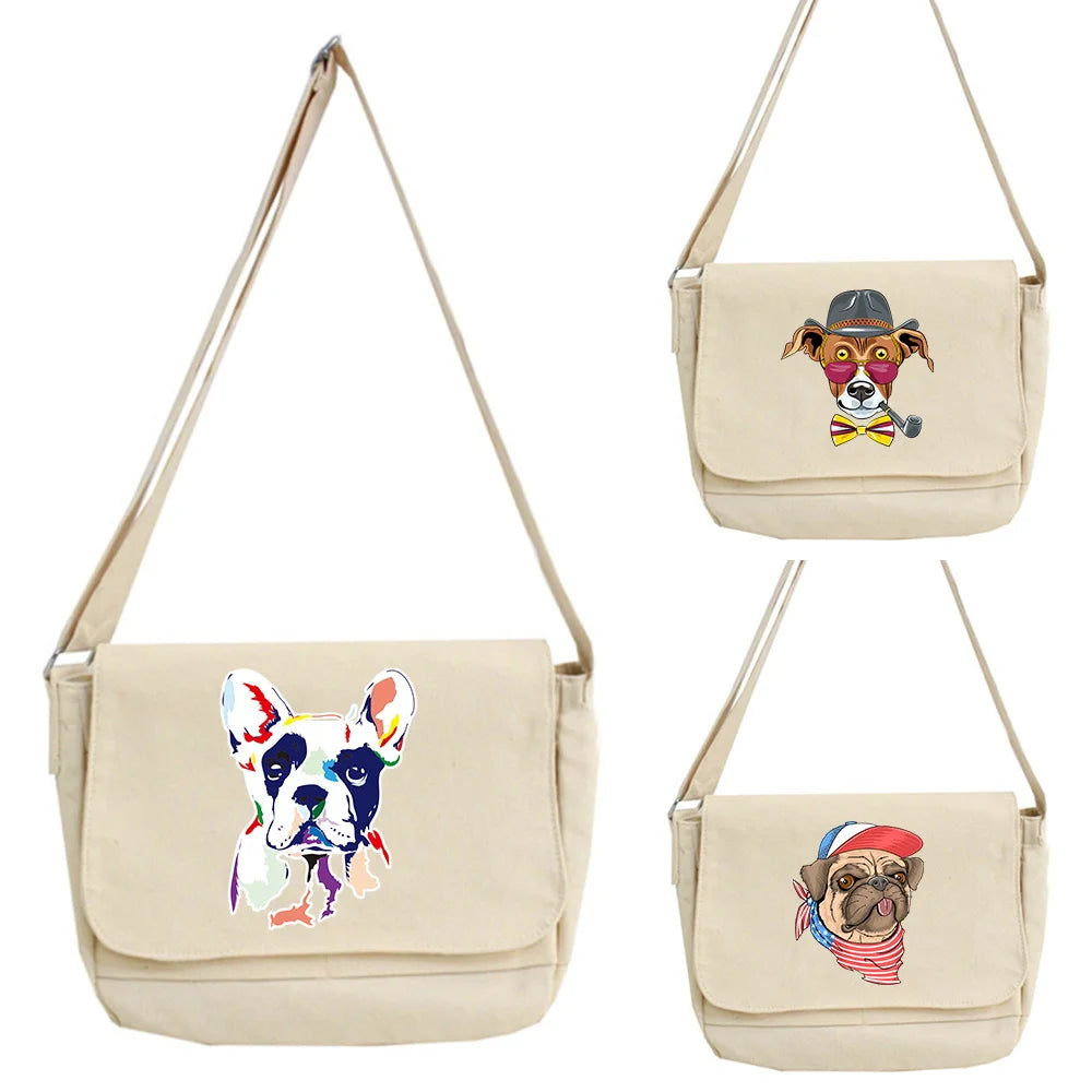 Women's Dog Series Messenger Backpack Large Capacity Adjustable Shoulder Bag