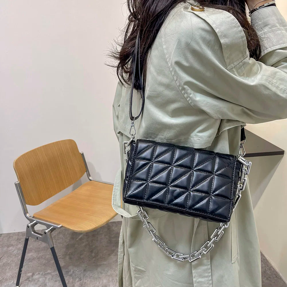 Women's Soft Metal Chain Leather Armpit Retro Shoulder Bag