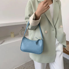 Soft PU Leather Women Shoulder Underarm Bag Retro Solid Handbag