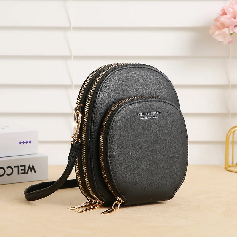 Women's Round Crossbody Bag Solid Handbag PU Leather
