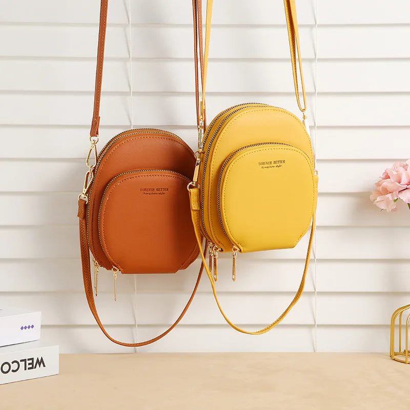 Women's Round Crossbody Bag Solid Handbag PU Leather