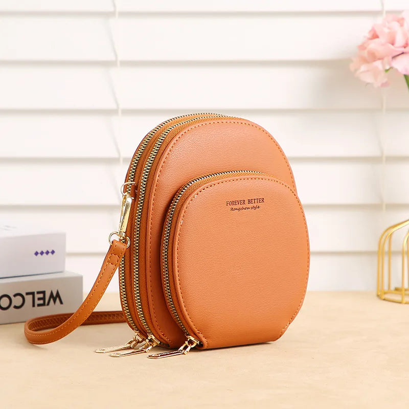 Women's Round Crossbody Bag Solid Handbag PU Leather