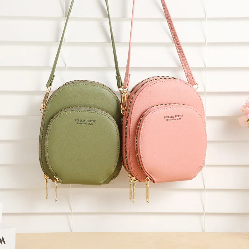 Women's Round Crossbody Bag Solid Handbag PU Leather