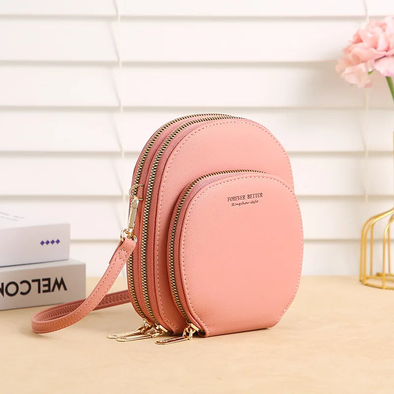 Women's Round Crossbody Bag Solid Handbag PU Leather