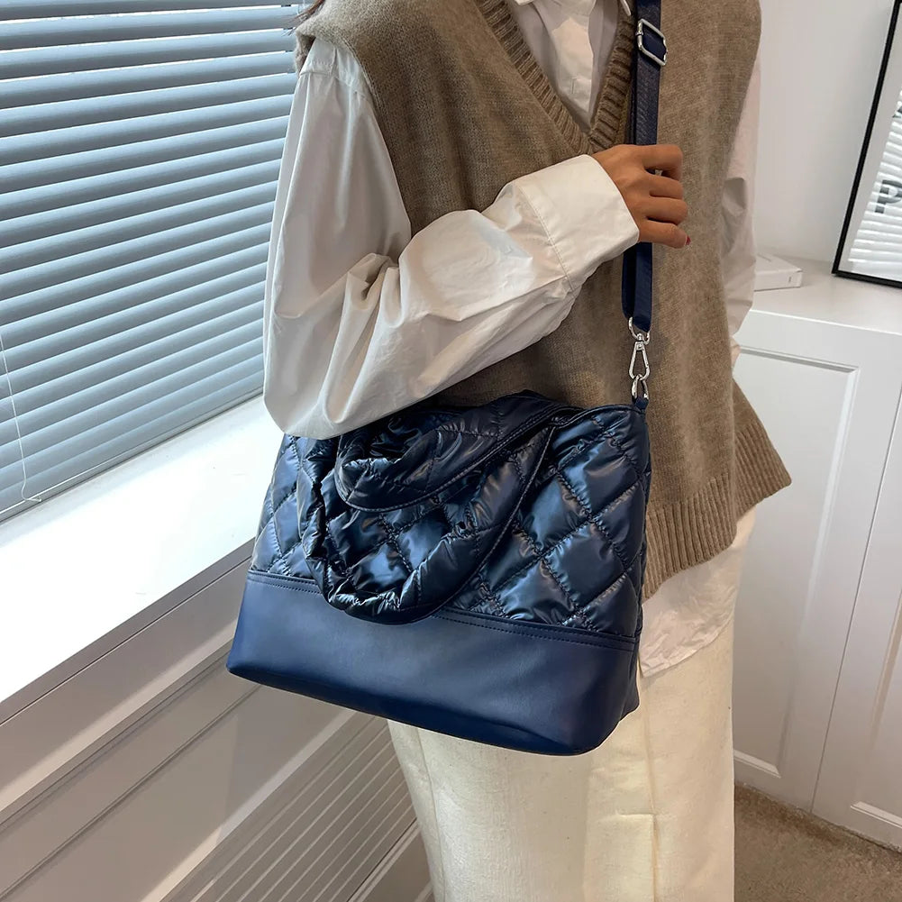 Women's Space Cotton Tote Shoulder Bag Ruched Handbag Quilted Crossbody Bag