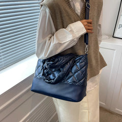 Women's Space Cotton Tote Shoulder Bag Ruched Handbag Quilted Crossbody Bag