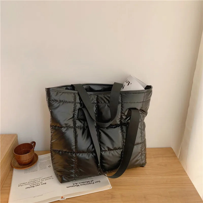 Women's Large Capacity Tote Bag Winter Cotton Warm Shoulder Handbag