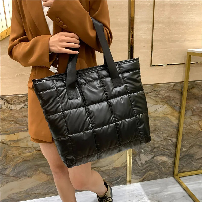 Women's Large Capacity Tote Bag Winter Cotton Warm Shoulder Handbag