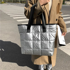 Women's Large Capacity Tote Bag Winter Cotton Warm Shoulder Handbag
