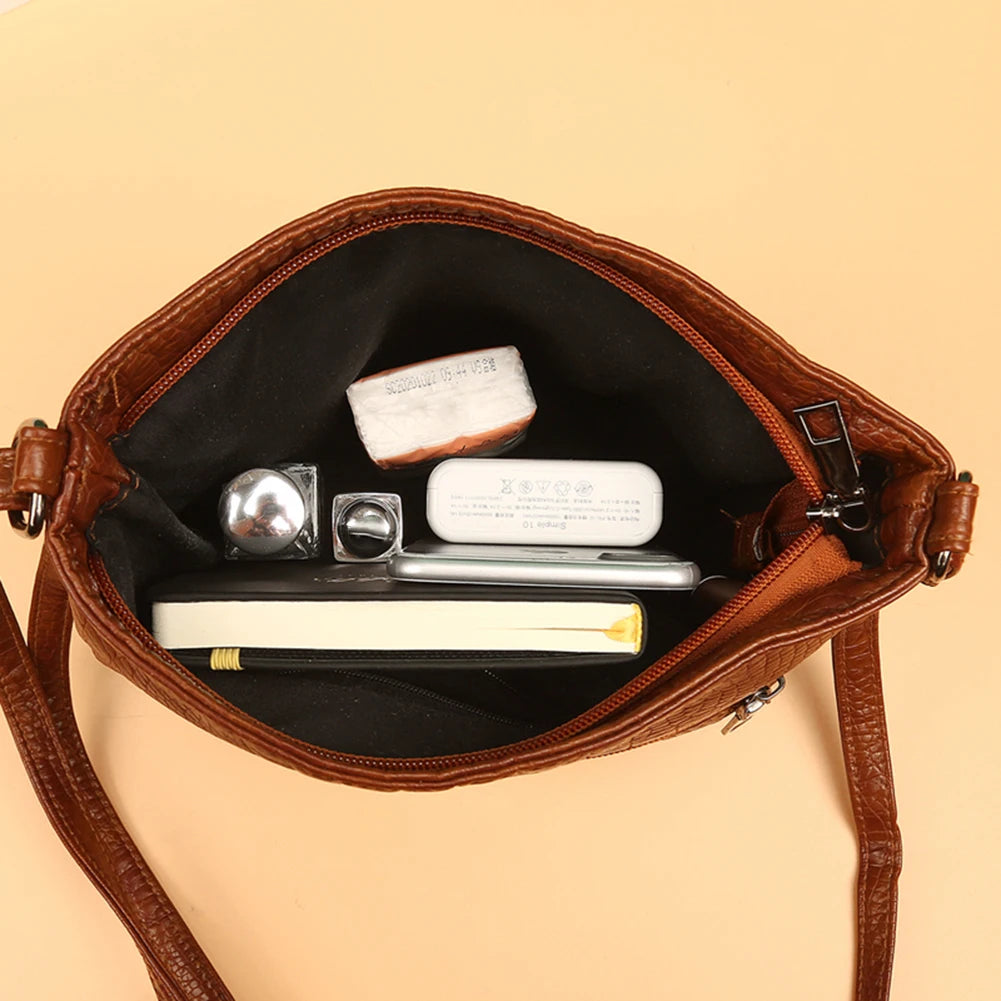 Vintage PU Leather Shoulder Crossbody Bag - Large Capacity Handbag