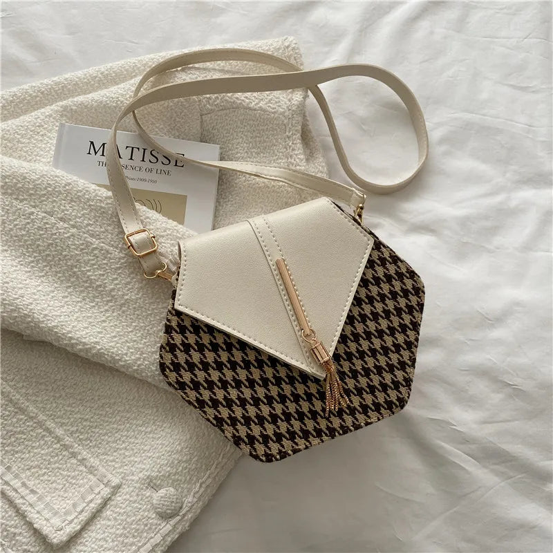 Winter Houndstooth Square Crossbody Bag for Women