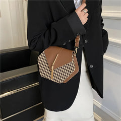 Winter Houndstooth Square Crossbody Bag for Women