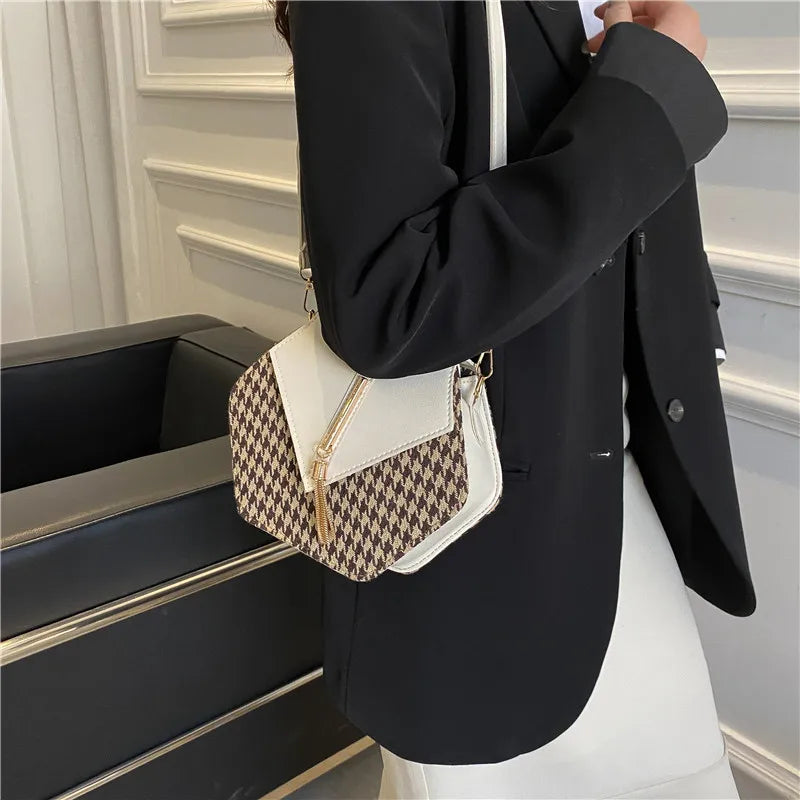 Winter Houndstooth Square Crossbody Bag for Women