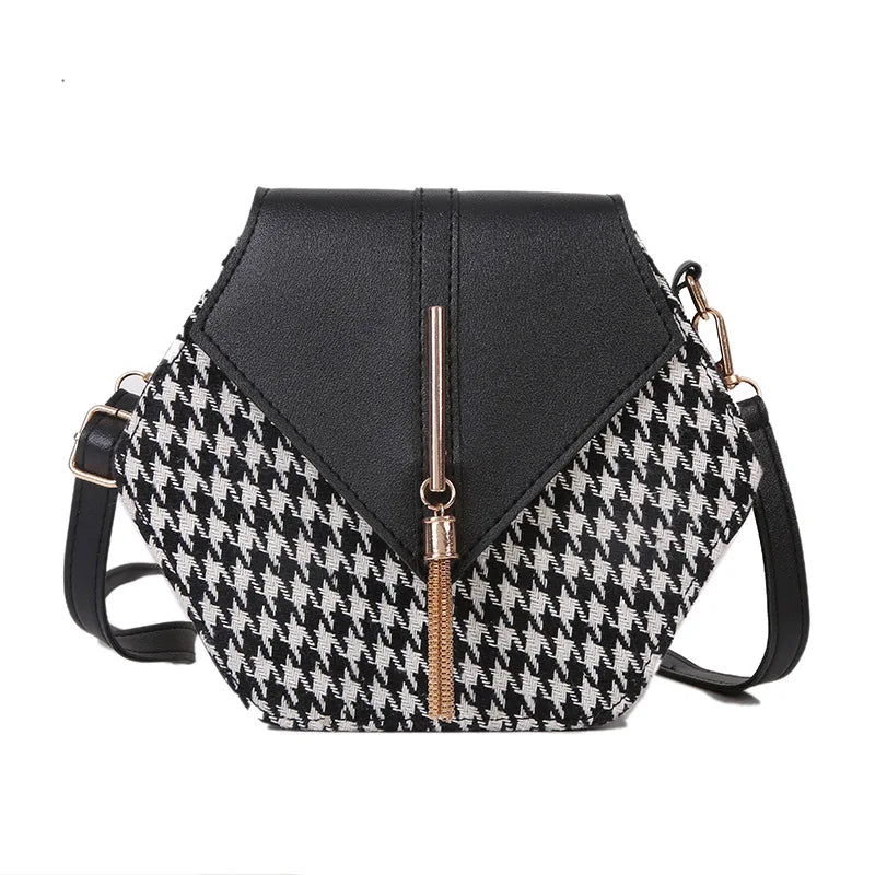 Winter Houndstooth Square Crossbody Bag for Women
