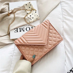 Women's Chain Shoulder Bag PU Leather Crossbody Handbag Lingge Flap Messenger