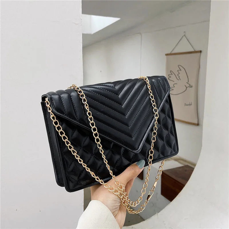 Women's Chain Shoulder Bag PU Leather Crossbody Handbag Lingge Flap Messenger