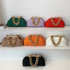 Clouds Chain Shoulder Bags Pleated Leather Clip Handbags Crossbody Bags