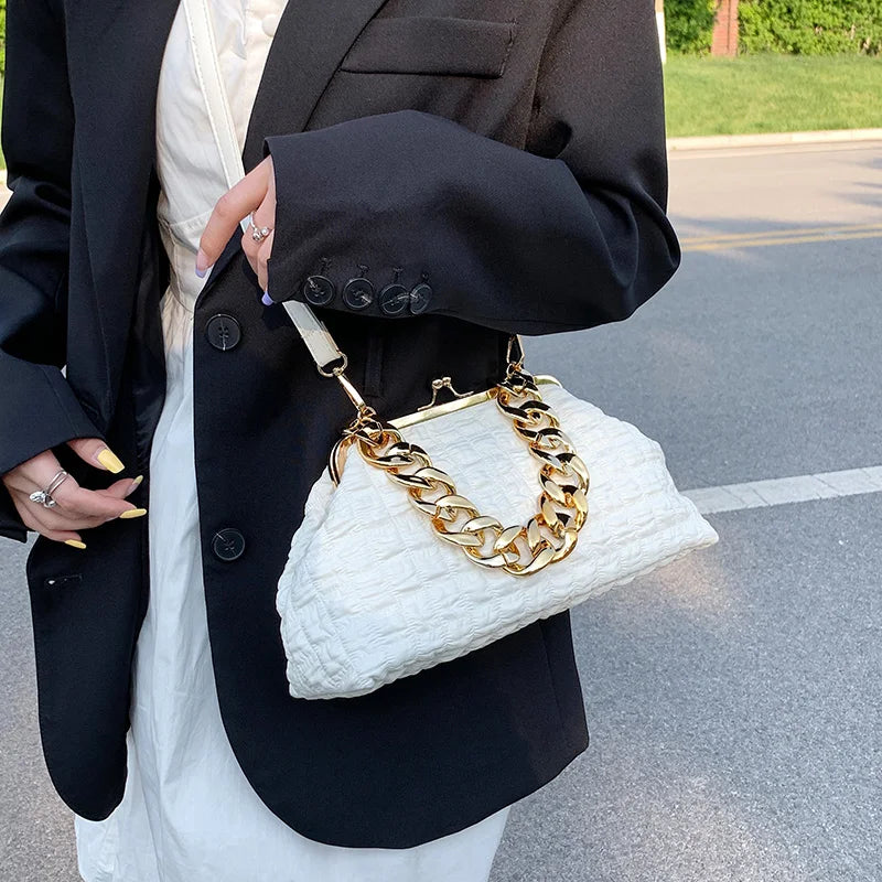 Clouds Chain Shoulder Bags Pleated Leather Clip Handbags Crossbody Bags