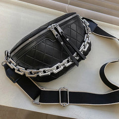 Women's Lingge PU Leather Chain Fanny Pack Shoulder Bag