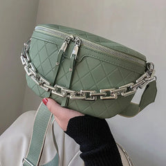 Women's Lingge PU Leather Chain Fanny Pack Shoulder Bag