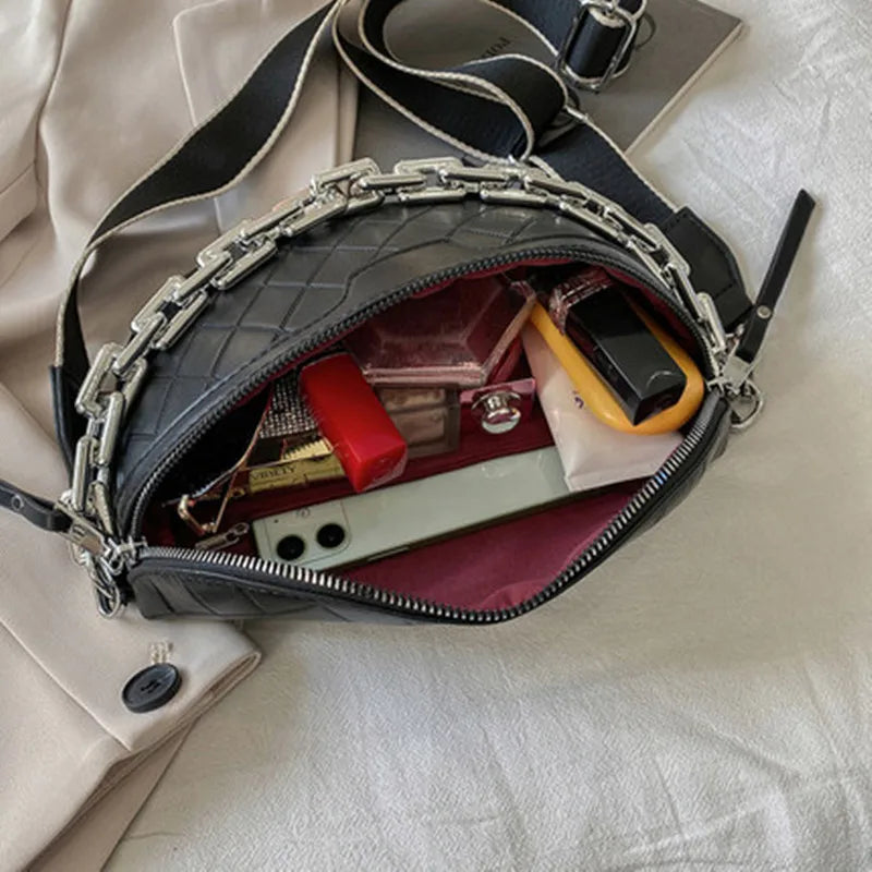 Women's Lingge PU Leather Chain Fanny Pack Shoulder Bag
