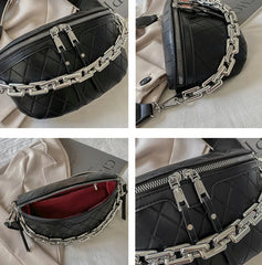 Women's Lingge PU Leather Chain Fanny Pack Shoulder Bag