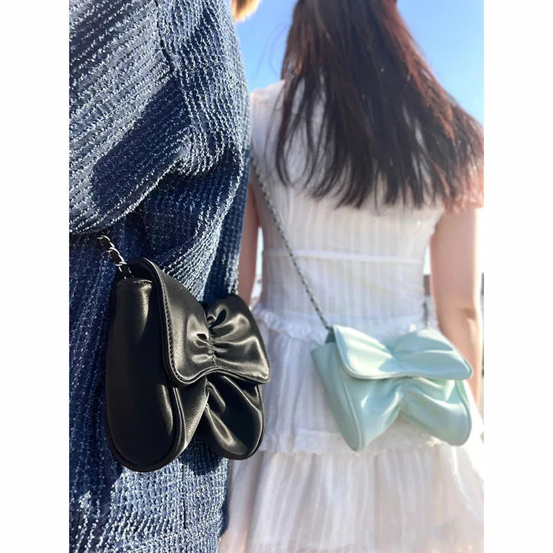 Women's Bow Leather Messenger Chain Bag Handbag Purse