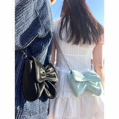 Women's Bow Leather Messenger Chain Bag Handbag Purse
