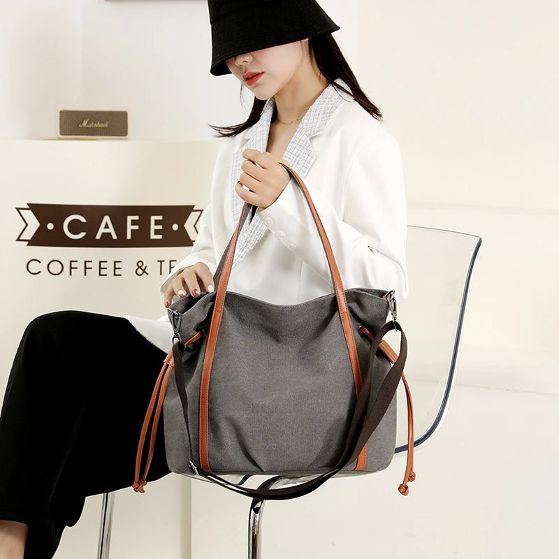 Women's Large Canvas Handbag Top Handle Tote Bag
