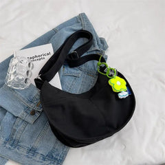 Women's Canvas Crossbody Bag Solid Single Shoulder Student Half Moon Bag