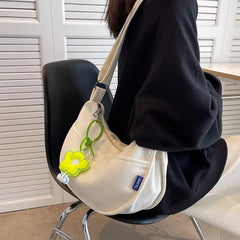 Women's Canvas Crossbody Bag Solid Single Shoulder Student Half Moon Bag