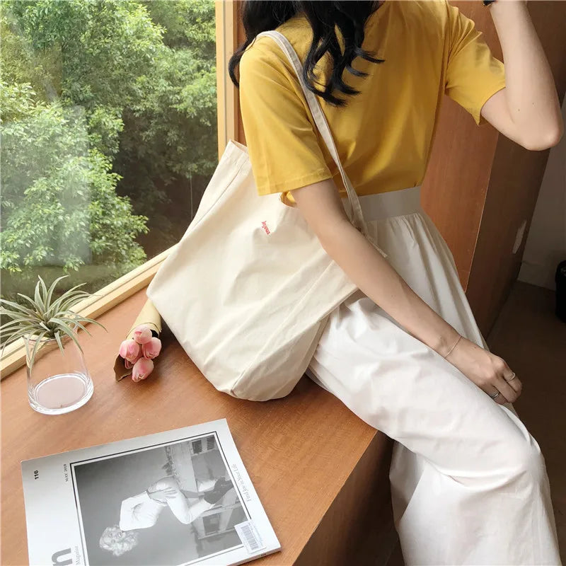 Bonjour Embroidered Canvas Shoulder Bag for Women